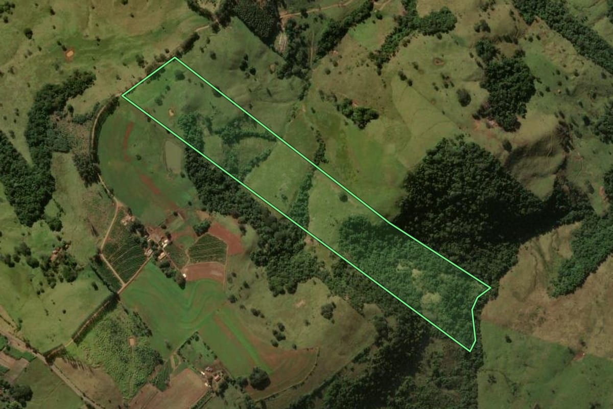 Imagem de satélite do imóvel rural em Grandes Rios (PR), com o contorno declarado no CAR desenhado por cima.