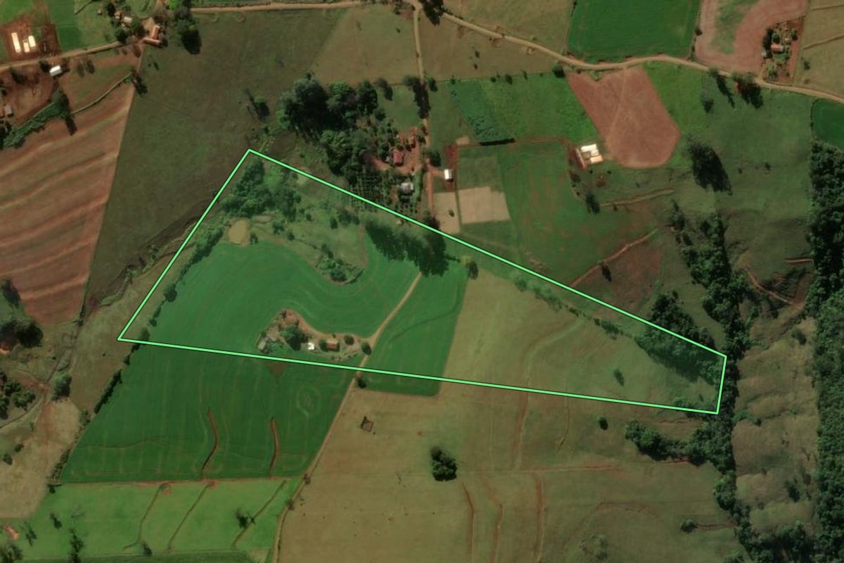 Imagem de satélite do imóvel rural em Grandes Rios (PR), com o contorno declarado no CAR desenhado por cima.
