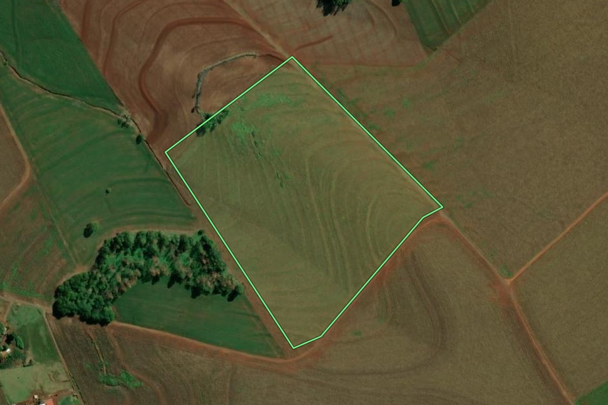 Imagem de satélite do imóvel rural em Guaíra (PR), com o contorno declarado no CAR desenhado por cima.