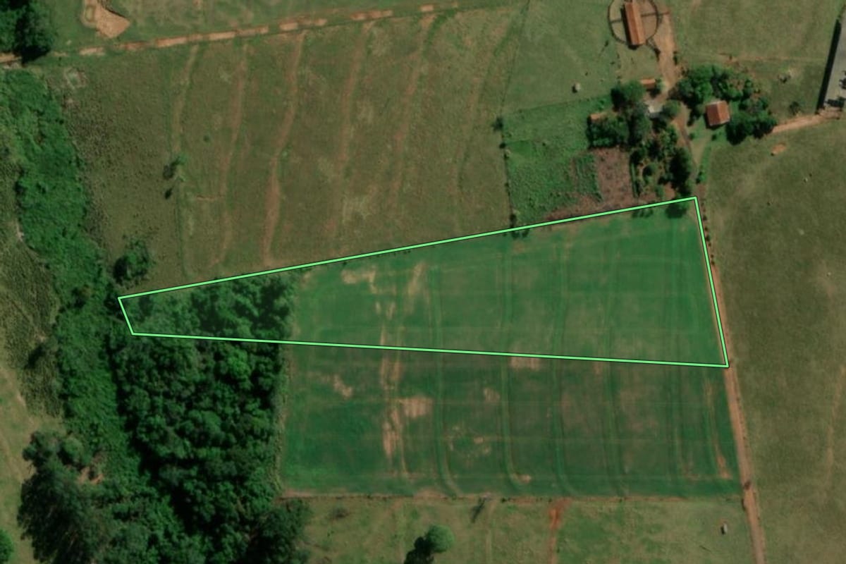 Imagem de satélite do imóvel rural em Guaíra (PR), com o contorno declarado no CAR desenhado por cima.