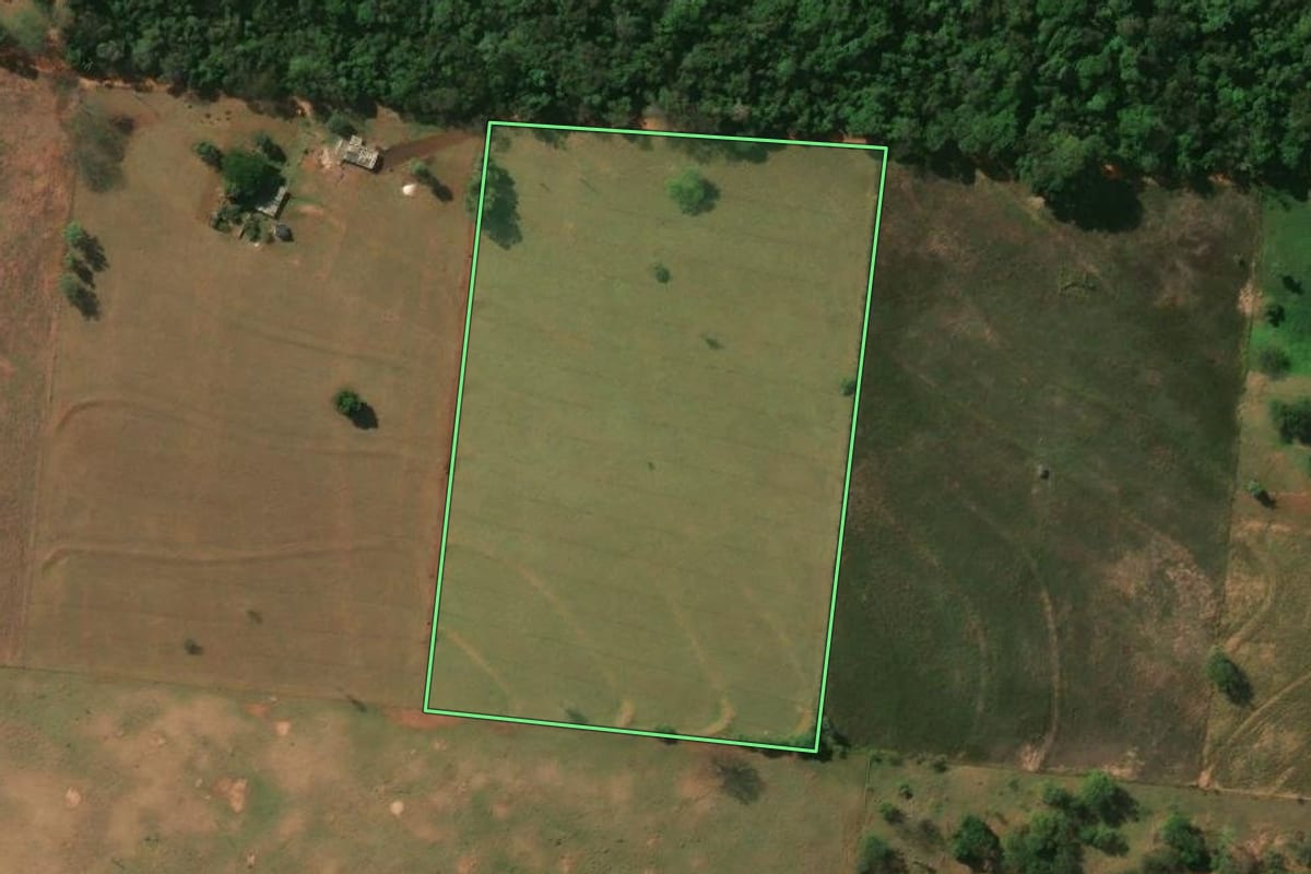 Imagem de satélite do imóvel rural em Guairaçá (PR), com o contorno declarado no CAR desenhado por cima.