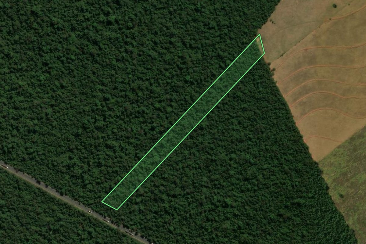 Imagem de satélite do imóvel rural em Guairaçá (PR), com o contorno declarado no CAR desenhado por cima.