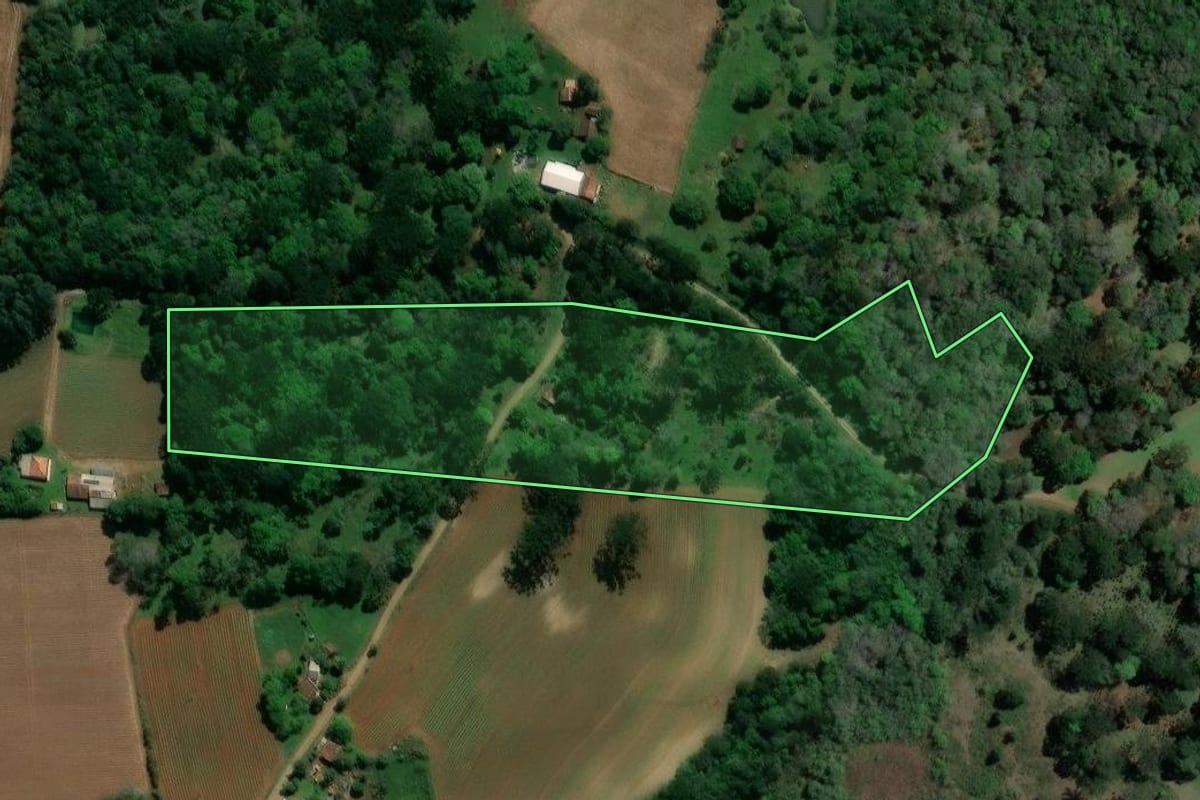 Imagem de satélite do imóvel rural em Guamiranga (PR), com o contorno declarado no CAR desenhado por cima.
