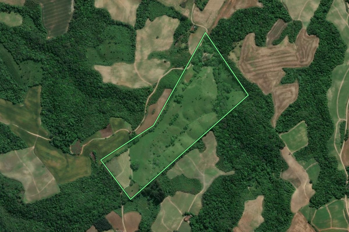 Imagem de satélite do imóvel rural em Guamiranga (PR), com o contorno declarado no CAR desenhado por cima.