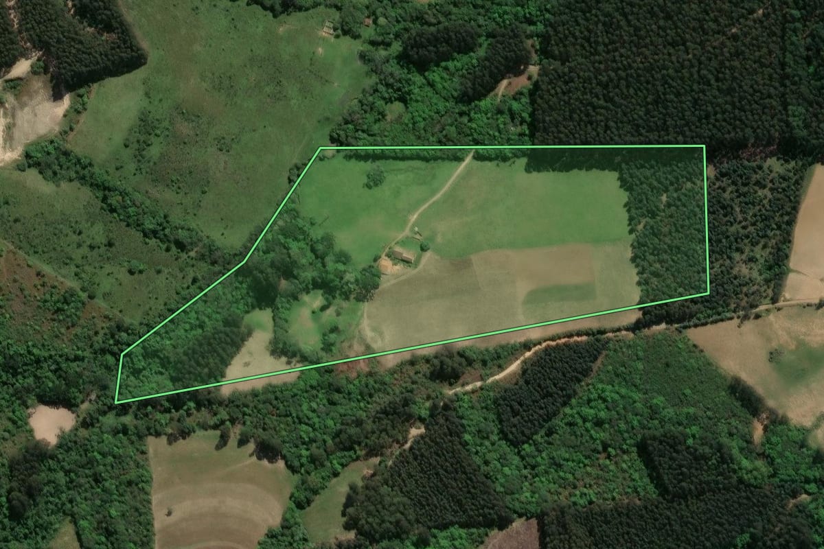 Imagem de satélite do imóvel rural em Guamiranga (PR), com o contorno declarado no CAR desenhado por cima.