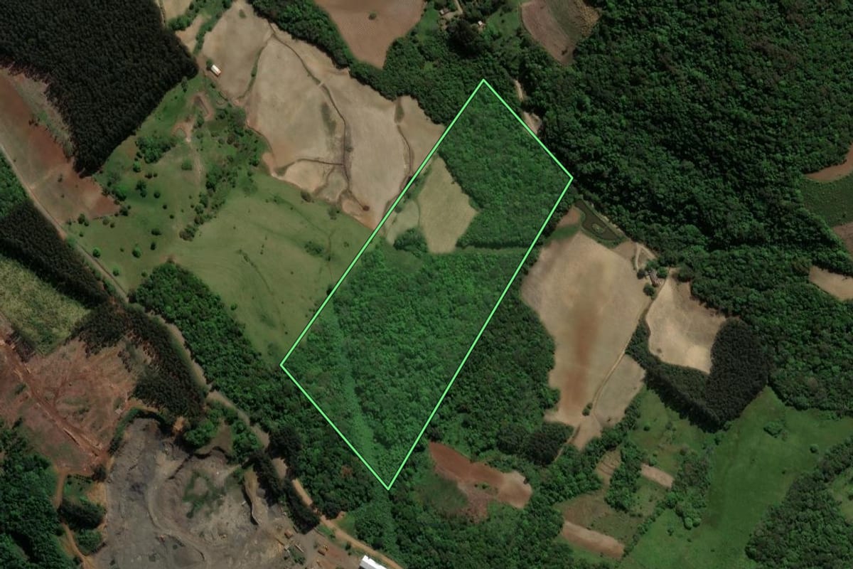 Imagem de satélite do imóvel rural em Guamiranga (PR), com o contorno declarado no CAR desenhado por cima.
