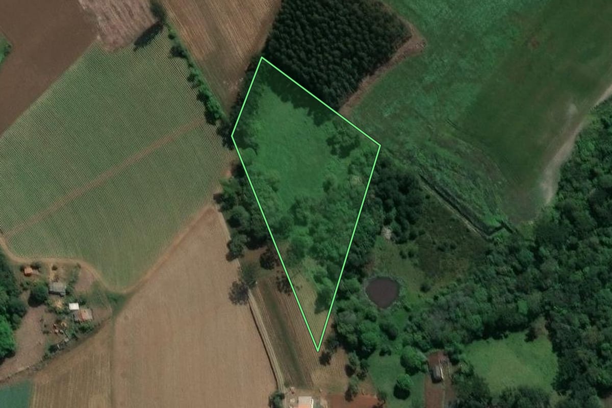 Imagem de satélite do imóvel rural em Guamiranga (PR), com o contorno declarado no CAR desenhado por cima.