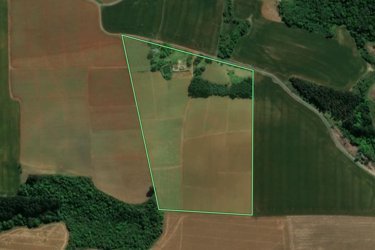Imagem de satélite do imóvel rural em Guamiranga (PR), com o contorno declarado no CAR desenhado por cima.