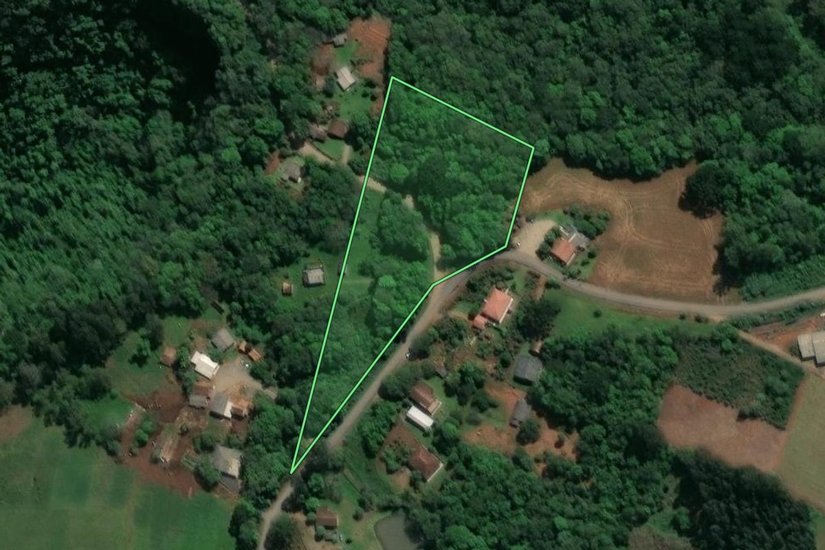 Imagem de satélite do imóvel rural em Guamiranga (PR), com o contorno declarado no CAR desenhado por cima.