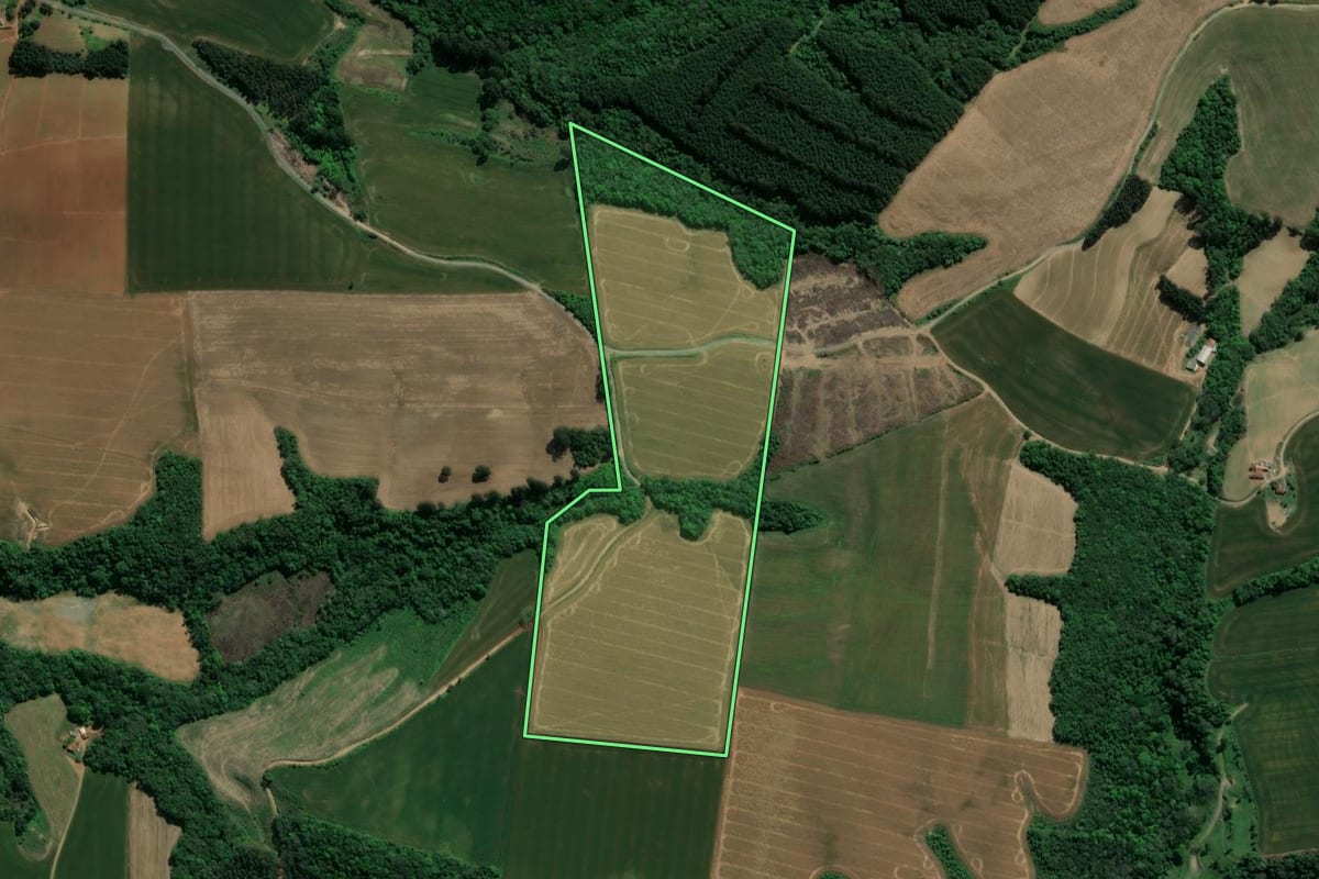 Imagem de satélite do imóvel rural em Guamiranga (PR), com o contorno declarado no CAR desenhado por cima.