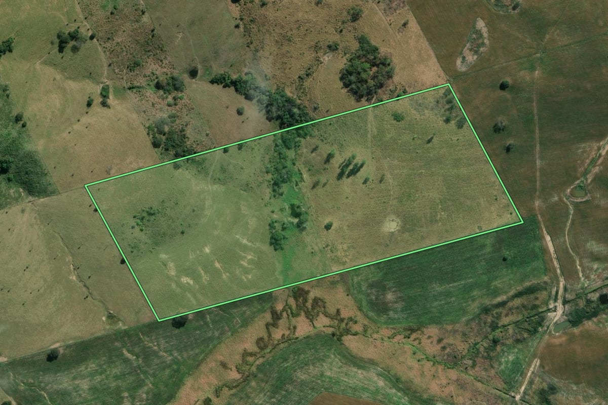 Imagem de satélite do imóvel rural em Guapirama (PR), com o contorno declarado no CAR desenhado por cima.