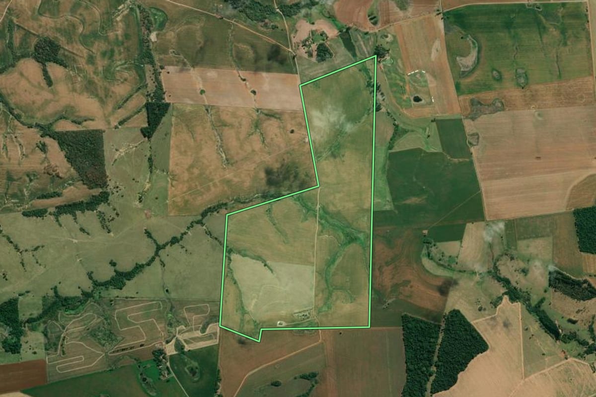 Imagem de satélite do imóvel rural em Guapirama (PR), com o contorno declarado no CAR desenhado por cima.