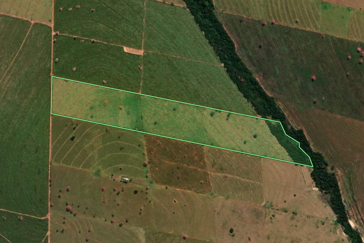 Imagem de satélite do imóvel rural em Guaporema (PR), com o contorno declarado no CAR desenhado por cima.