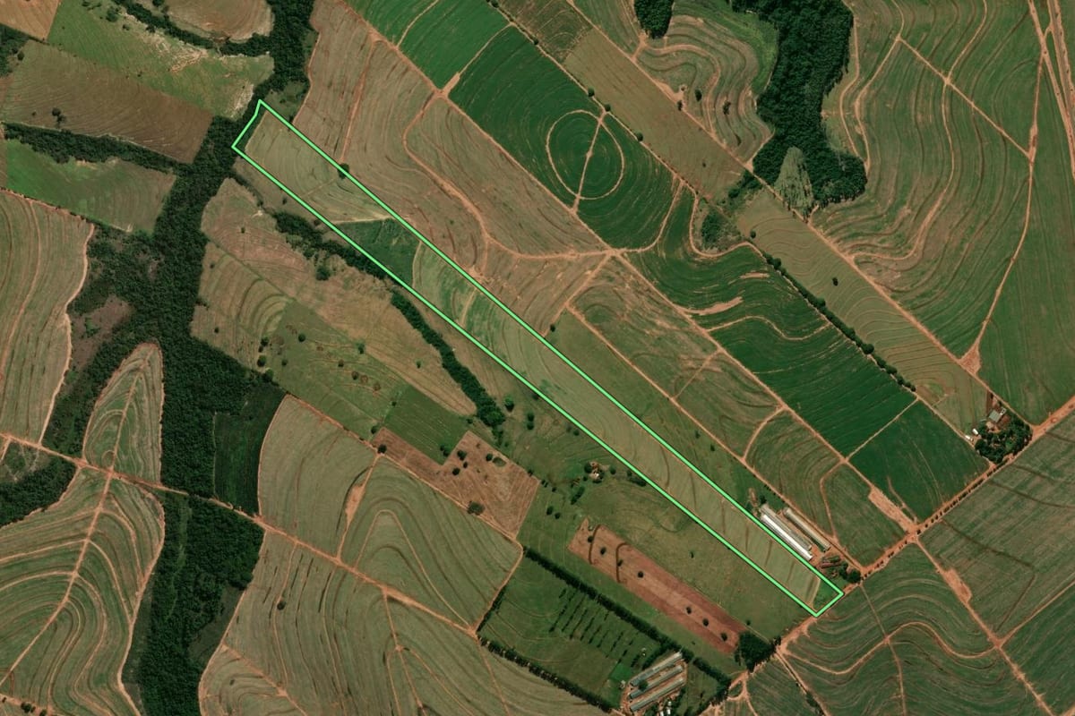 Imagem de satélite do imóvel rural em Guaporema (PR), com o contorno declarado no CAR desenhado por cima.