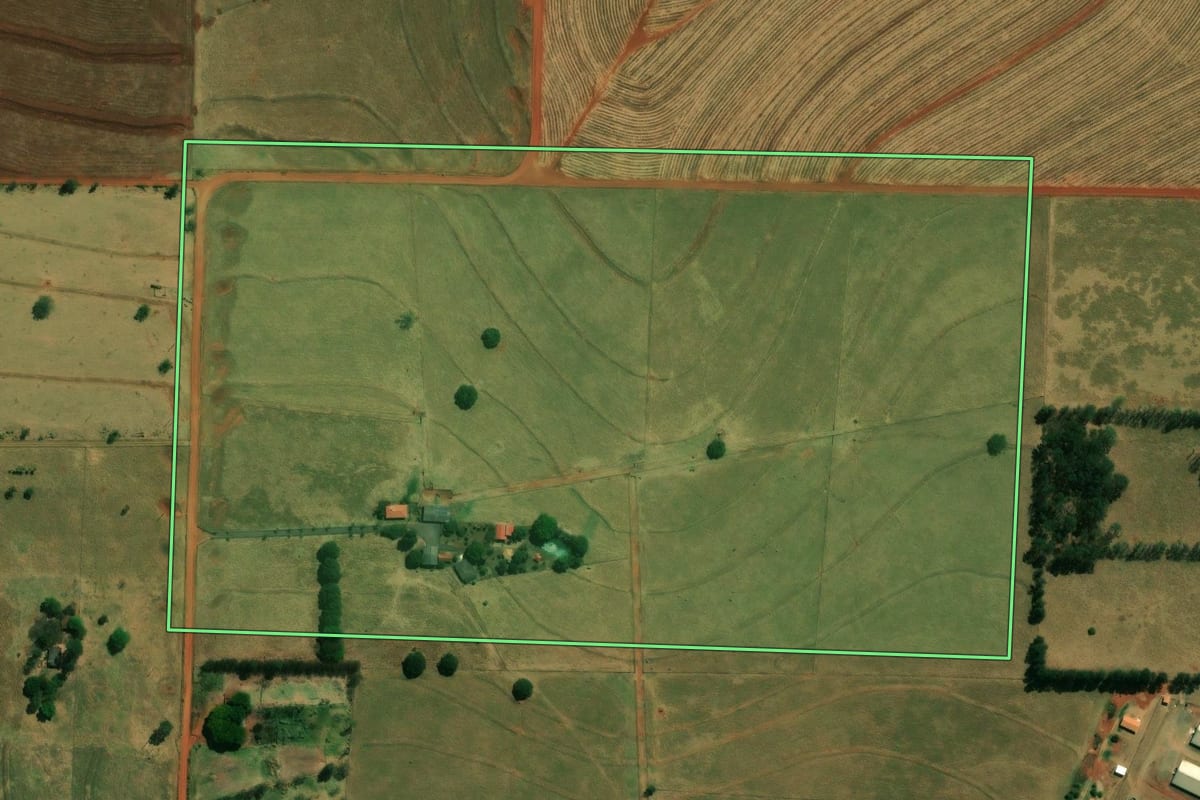 Imagem de satélite do imóvel rural em Guaraci (PR), com o contorno declarado no CAR desenhado por cima.
