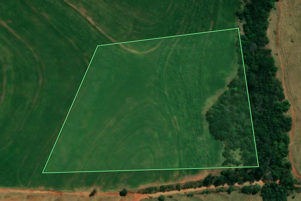 Imagem de satélite do imóvel rural em Guaraci (PR), com o contorno declarado no CAR desenhado por cima.