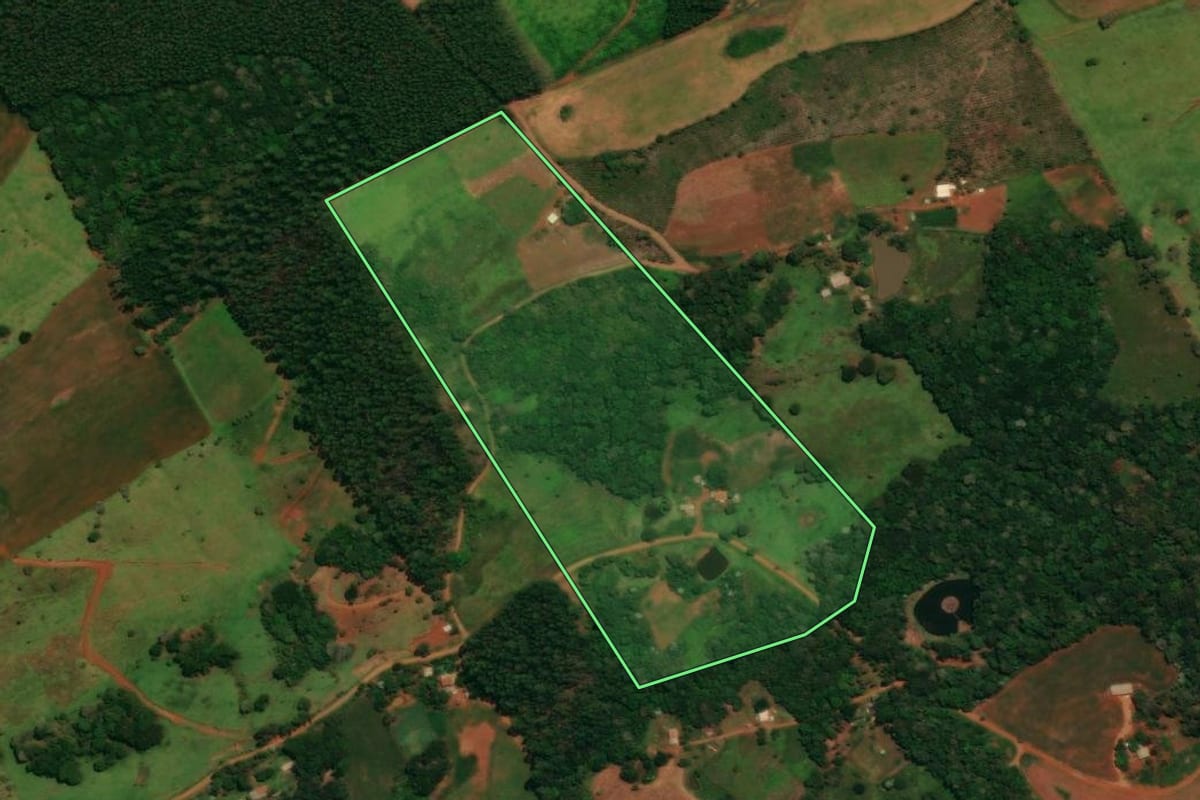 Imagem de satélite do imóvel rural em Guaraniaçu (PR), com o contorno declarado no CAR desenhado por cima.