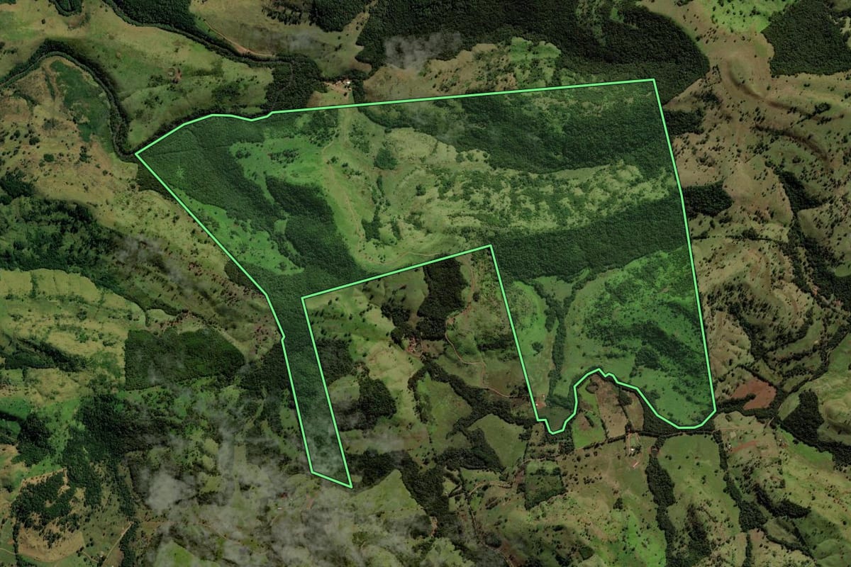 Imagem de satélite do imóvel rural em Guaraniaçu (PR), com o contorno declarado no CAR desenhado por cima.