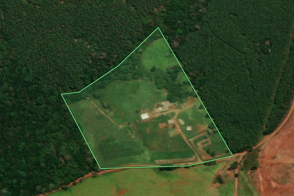 Imagem de satélite do imóvel rural em Guaraniaçu (PR), com o contorno declarado no CAR desenhado por cima.