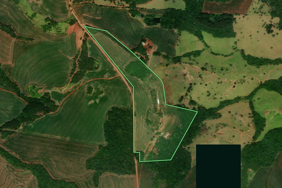Imagem de satélite do imóvel rural em Guaraniaçu (PR), com o contorno declarado no CAR desenhado por cima.