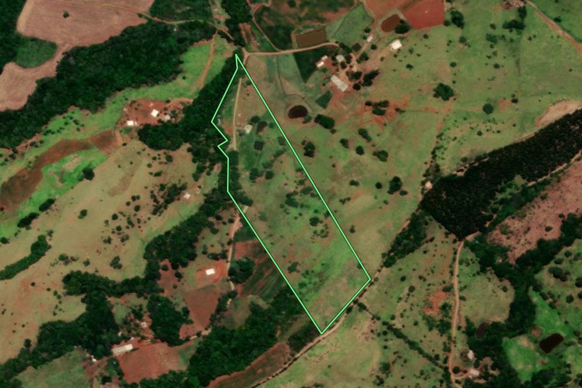 Imagem de satélite do imóvel rural em Guaraniaçu (PR), com o contorno declarado no CAR desenhado por cima.