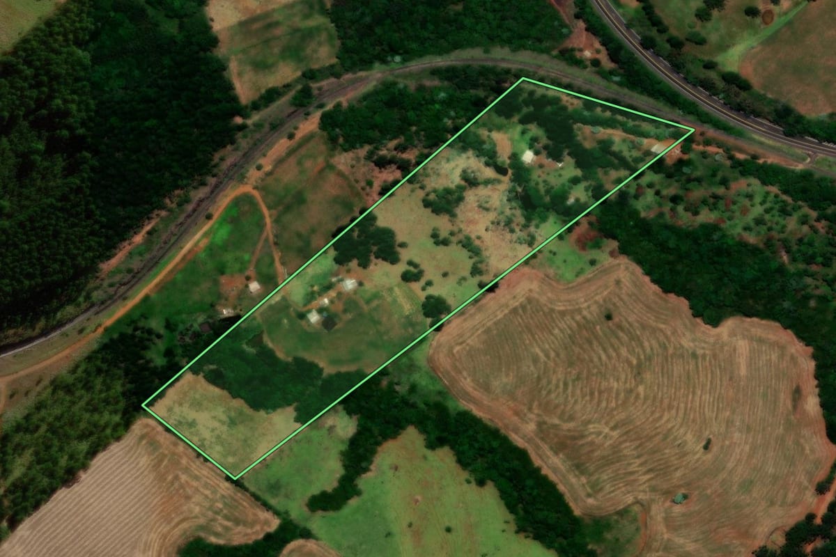 Imagem de satélite do imóvel rural em Guaraniaçu (PR), com o contorno declarado no CAR desenhado por cima.