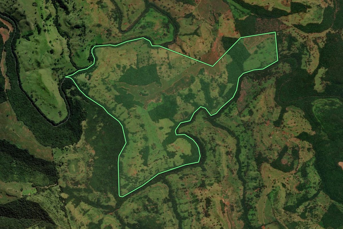 Imagem de satélite do imóvel rural em Guaraniaçu (PR), com o contorno declarado no CAR desenhado por cima.