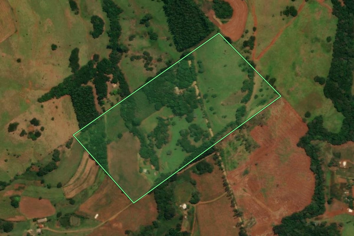 Imagem de satélite do imóvel rural em Guaraniaçu (PR), com o contorno declarado no CAR desenhado por cima.