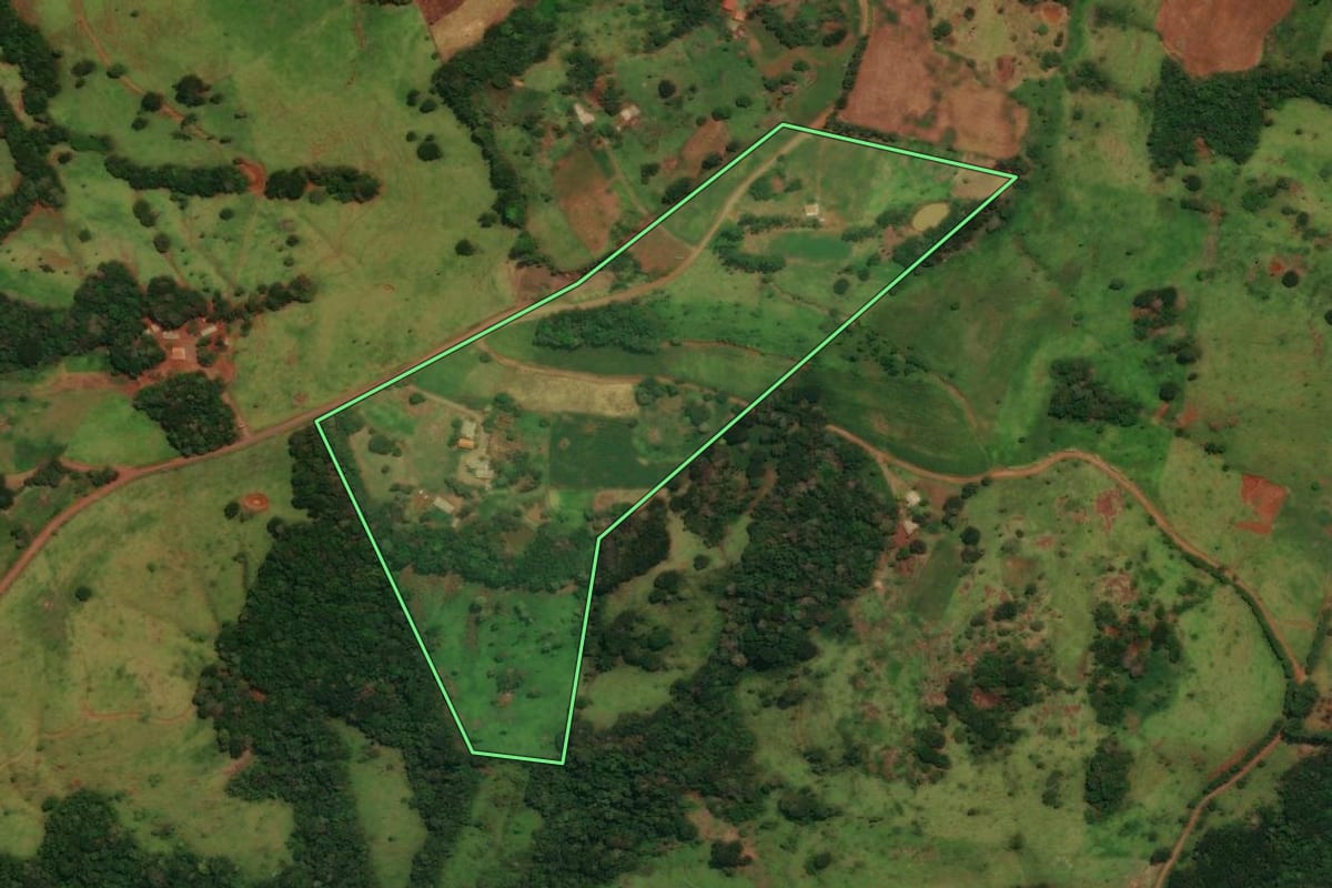 Imagem de satélite do imóvel rural em Guaraniaçu (PR), com o contorno declarado no CAR desenhado por cima.