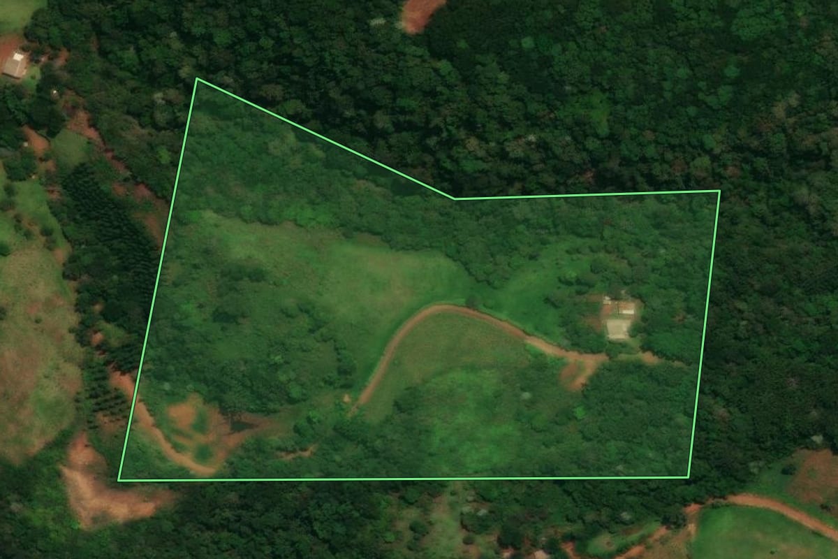 Imagem de satélite do imóvel rural em Guaraniaçu (PR), com o contorno declarado no CAR desenhado por cima.