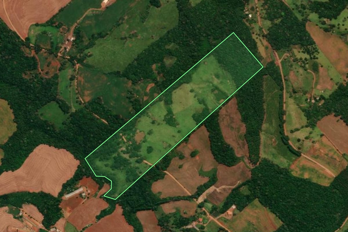 Imagem de satélite do imóvel rural em Guaraniaçu (PR), com o contorno declarado no CAR desenhado por cima.