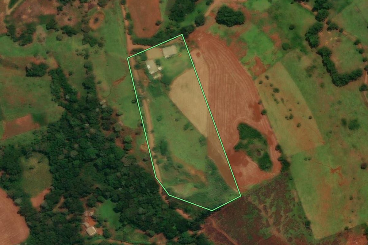 Imagem de satélite do imóvel rural em Guaraniaçu (PR), com o contorno declarado no CAR desenhado por cima.