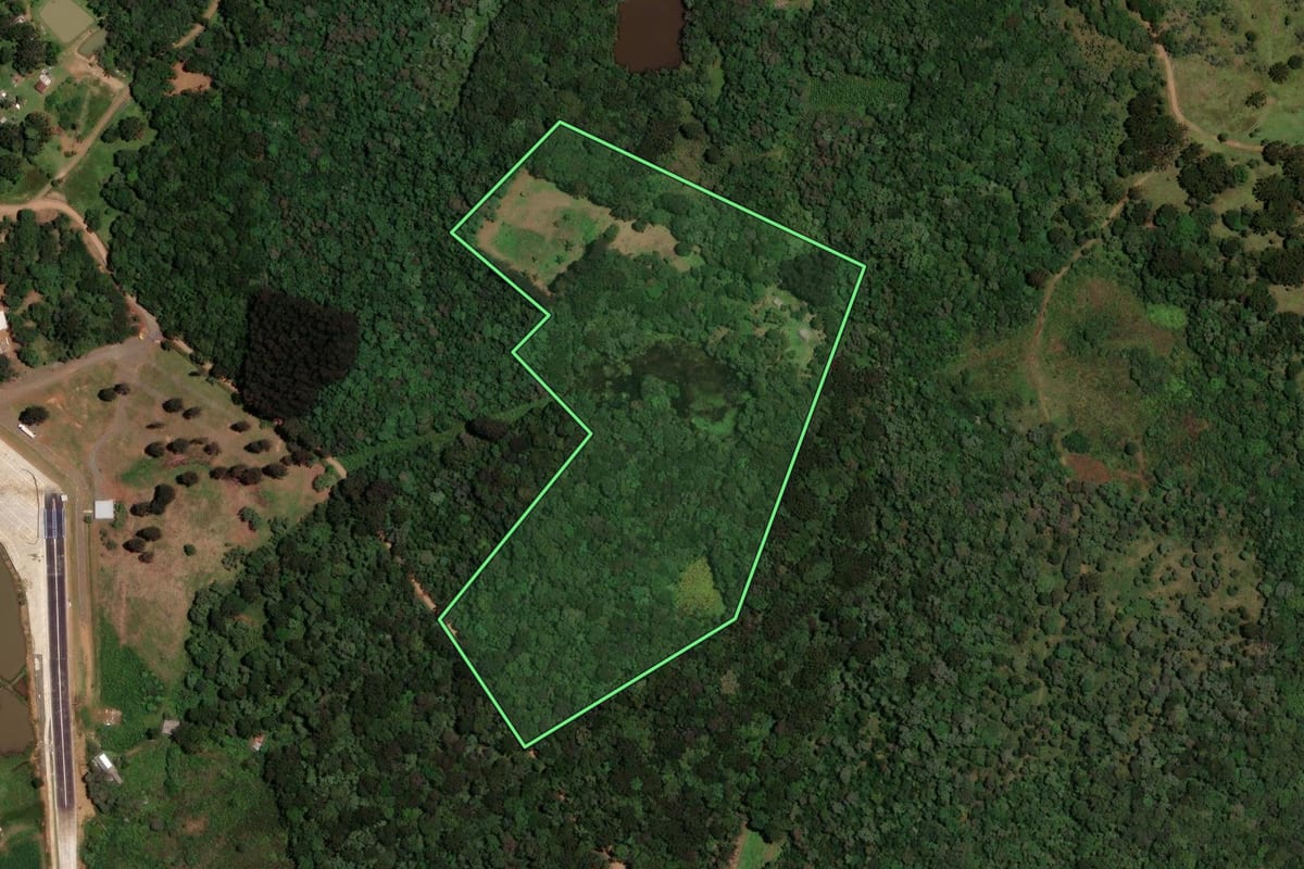 Imagem de satélite do imóvel rural em Guarapuava (PR), com o contorno declarado no CAR desenhado por cima.