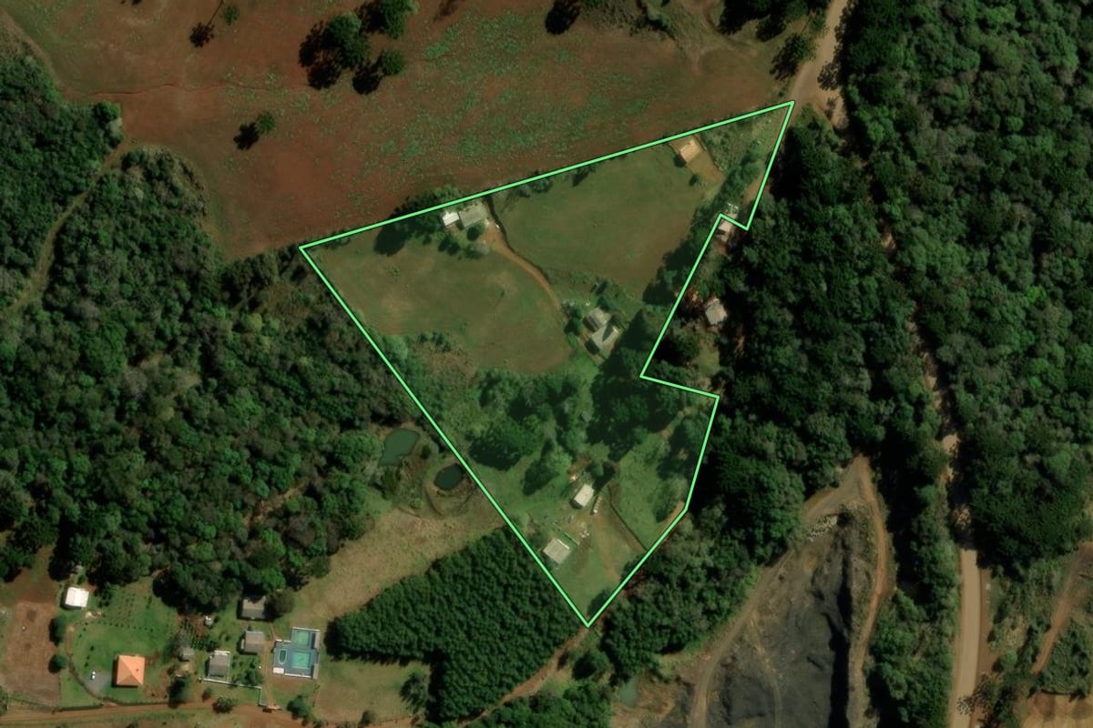 Imagem de satélite do imóvel rural em Guarapuava (PR), com o contorno declarado no CAR desenhado por cima.