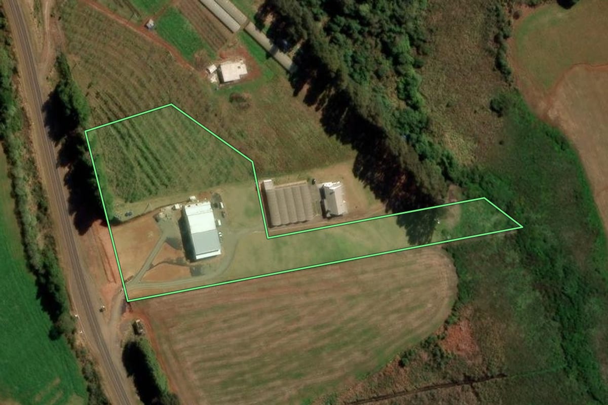 Imagem de satélite do imóvel rural em Guarapuava (PR), com o contorno declarado no CAR desenhado por cima.