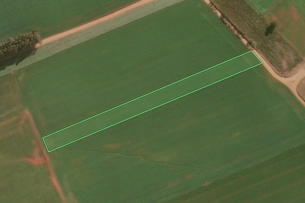 Imagem de satélite do imóvel rural em Guarapuava (PR), com o contorno declarado no CAR desenhado por cima.