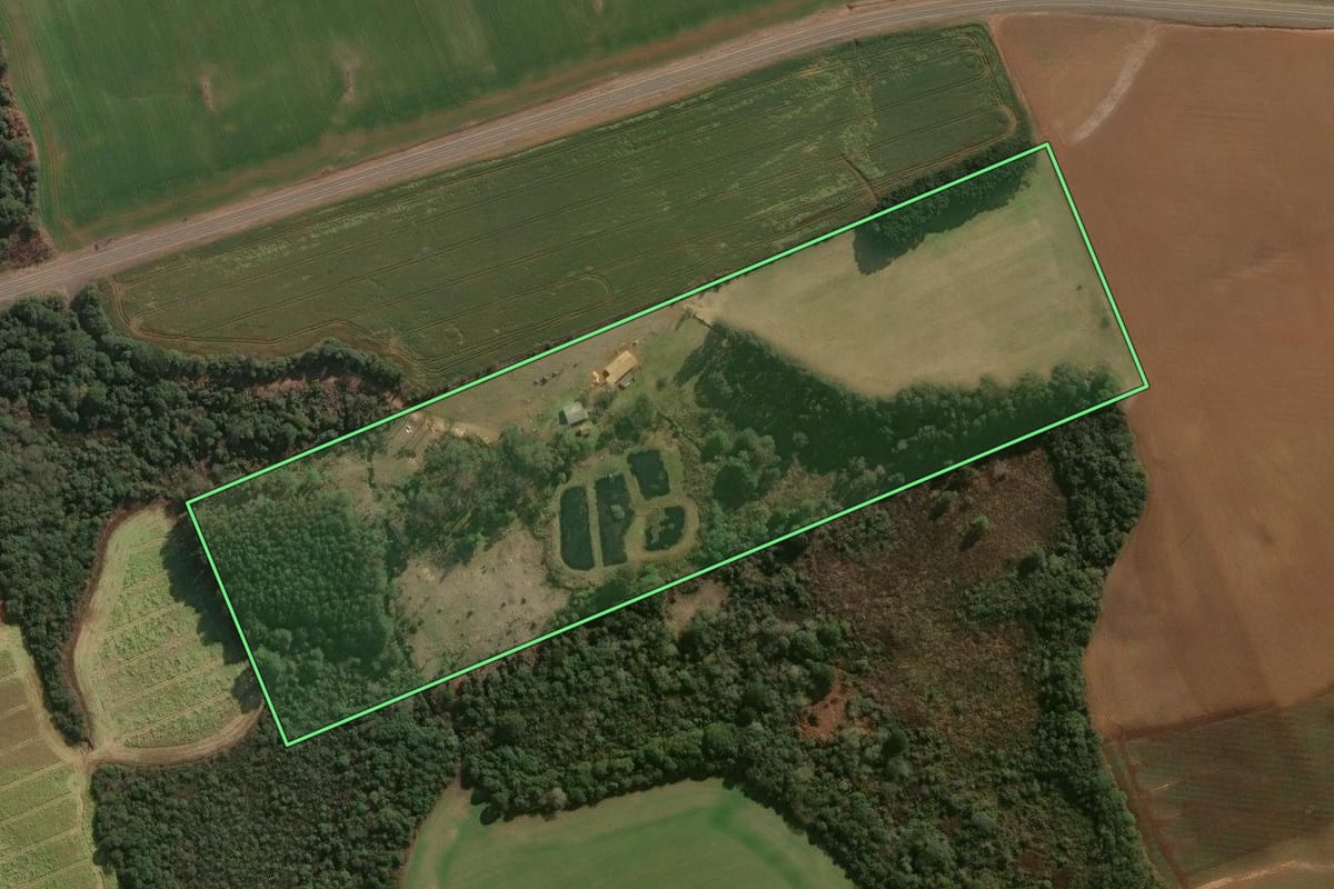 Imagem de satélite do imóvel rural em Guarapuava (PR), com o contorno declarado no CAR desenhado por cima.