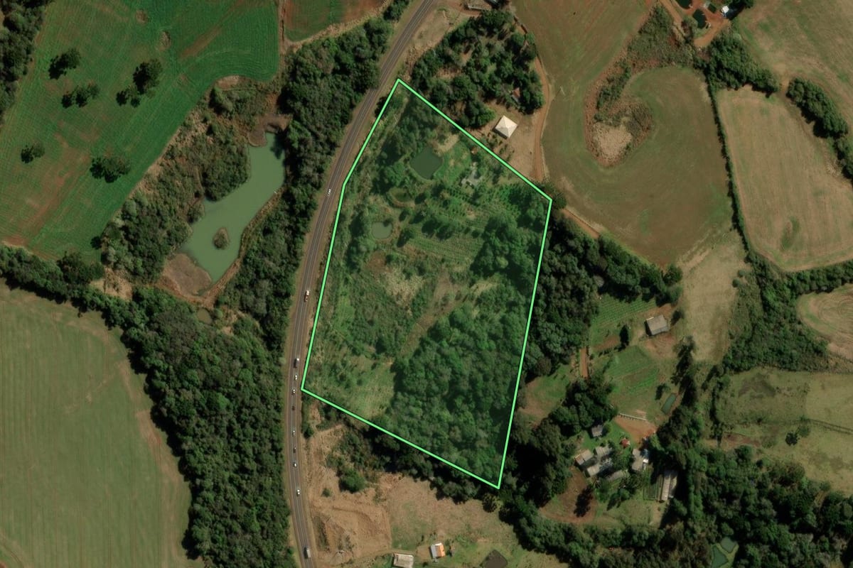 Imagem de satélite do imóvel rural em Guarapuava (PR), com o contorno declarado no CAR desenhado por cima.