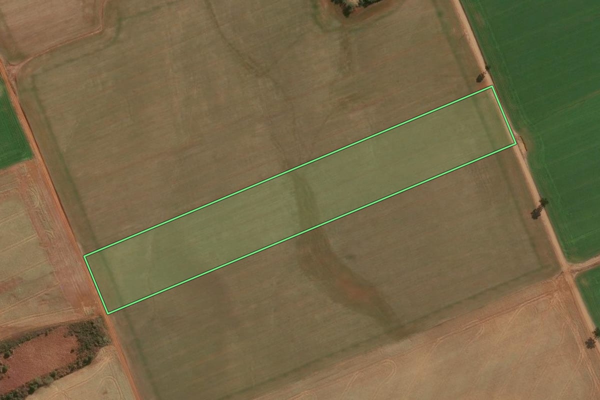 Imagem de satélite do imóvel rural em Guarapuava (PR), com o contorno declarado no CAR desenhado por cima.