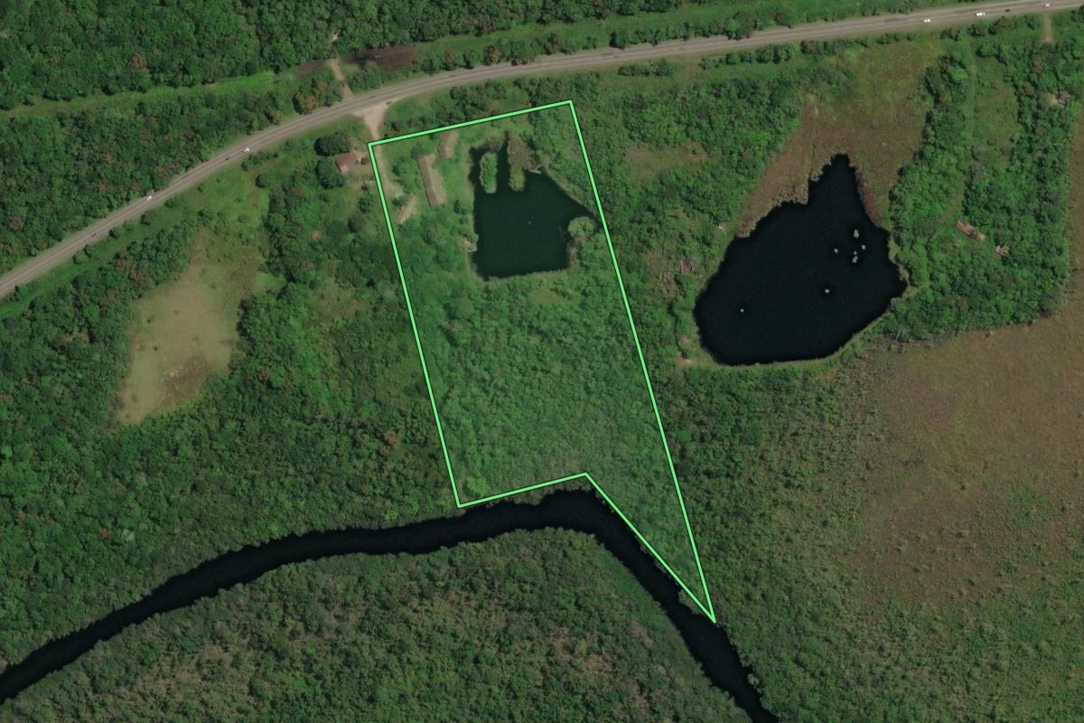 Imagem de satélite do imóvel rural em Guaratuba (PR), com o contorno declarado no CAR desenhado por cima.