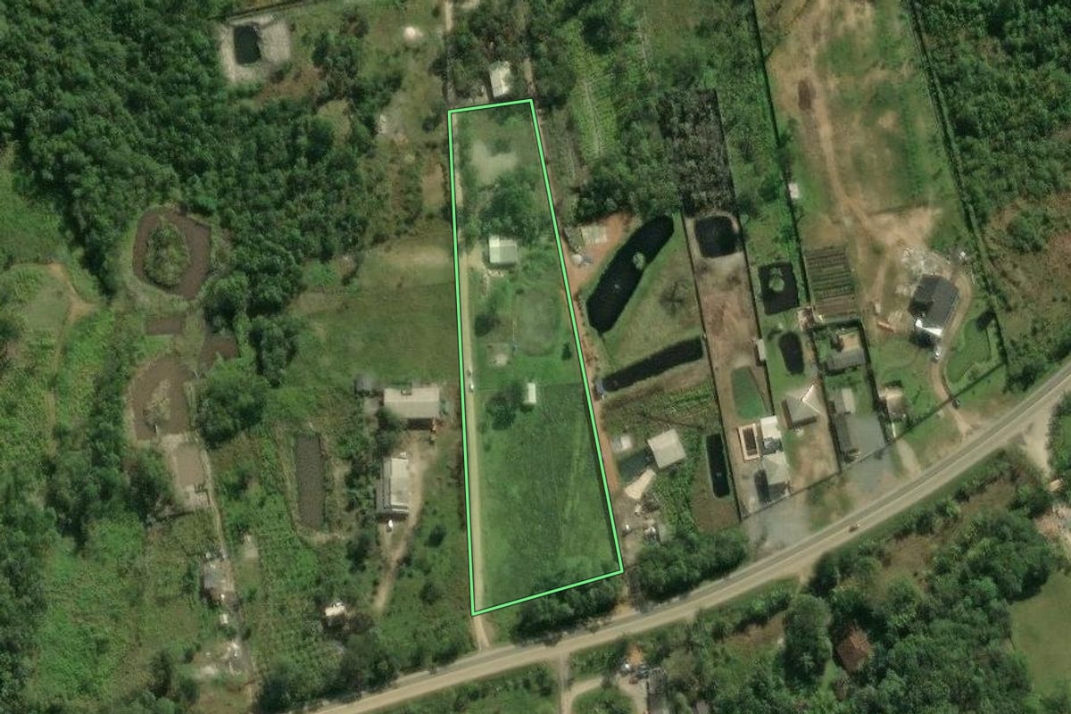 Imagem de satélite do imóvel rural em Guaratuba (PR), com o contorno declarado no CAR desenhado por cima.