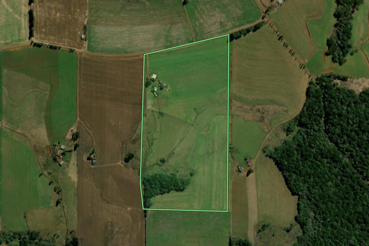 Imagem de satélite do imóvel rural em Honório Serpa (PR), com o contorno declarado no CAR desenhado por cima.