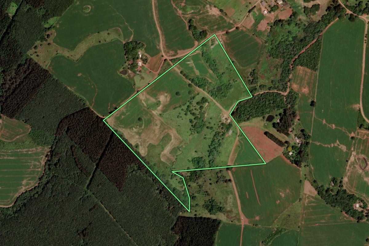 Imagem de satélite do imóvel rural em Honório Serpa (PR), com o contorno declarado no CAR desenhado por cima.
