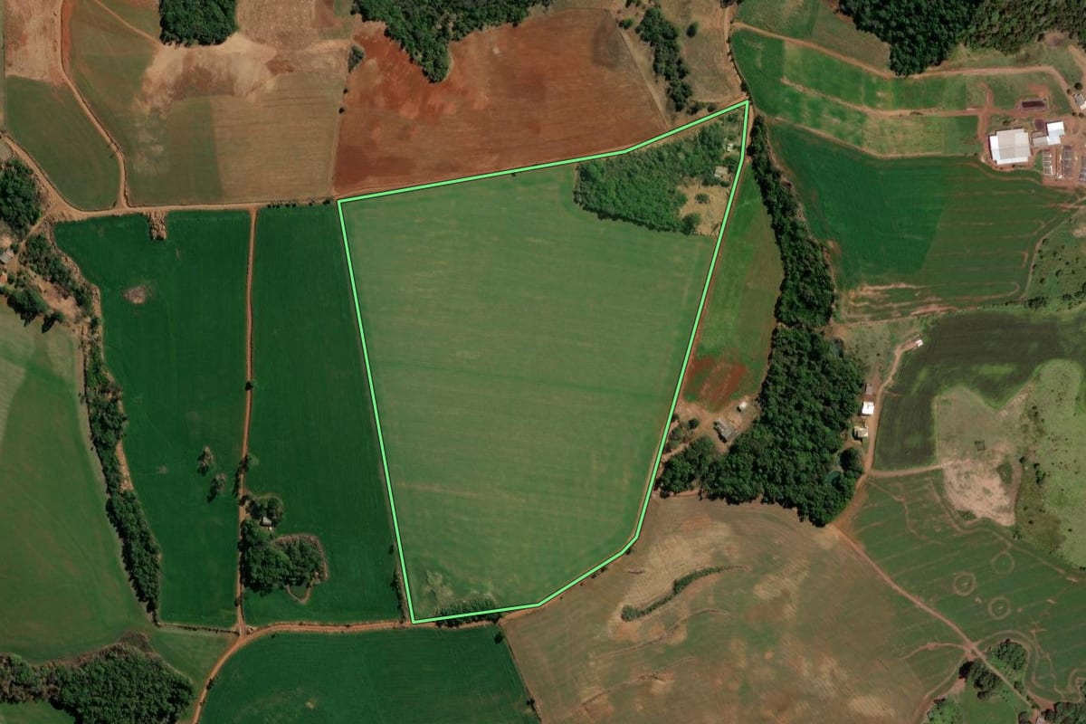 Imagem de satélite do imóvel rural em Honório Serpa (PR), com o contorno declarado no CAR desenhado por cima.
