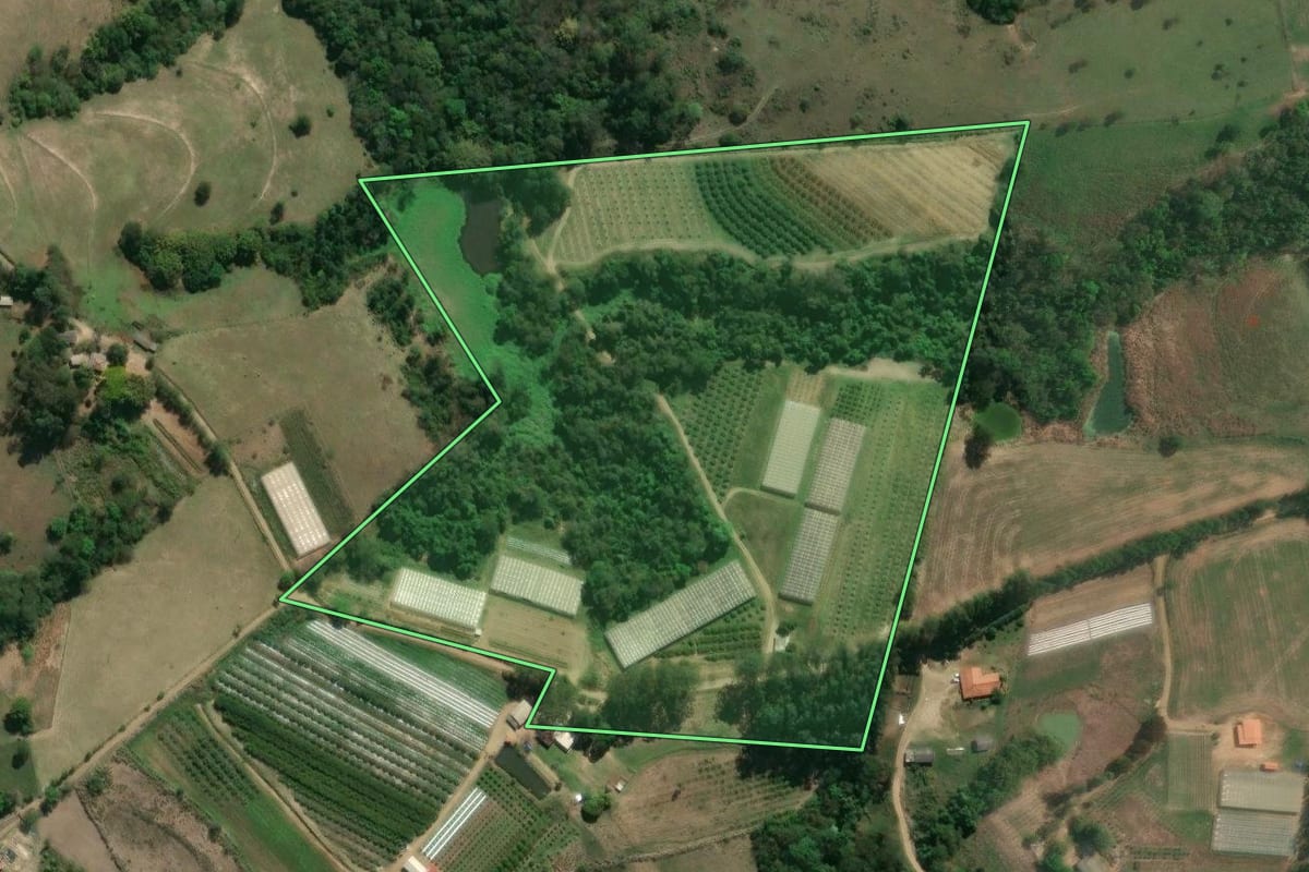 Imagem de satélite do imóvel rural em Ibaiti (PR), com o contorno declarado no CAR desenhado por cima.