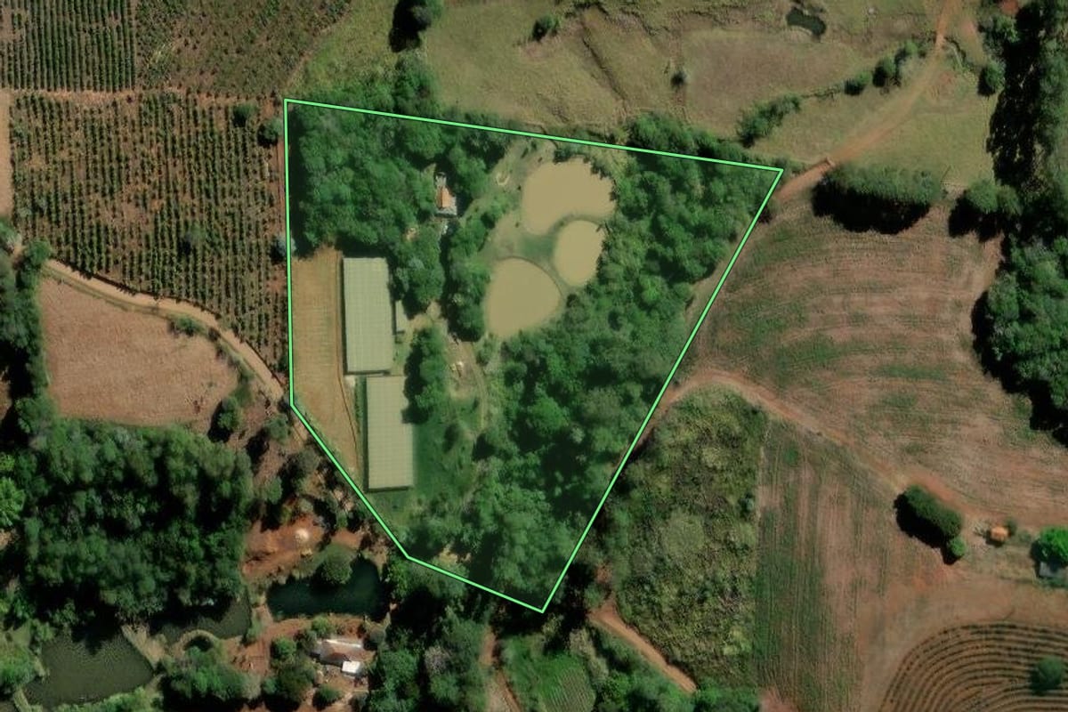 Imagem de satélite do imóvel rural em Ibaiti (PR), com o contorno declarado no CAR desenhado por cima.