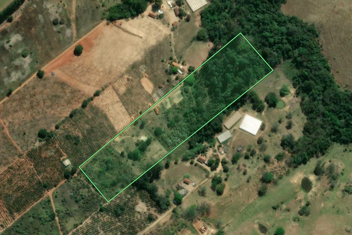 Imagem de satélite do imóvel rural em Ibaiti (PR), com o contorno declarado no CAR desenhado por cima.