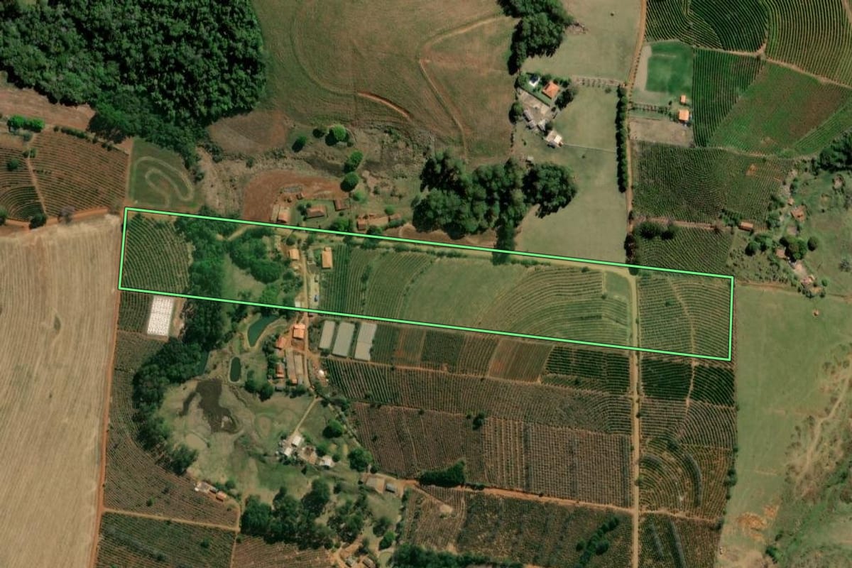 Imagem de satélite do imóvel rural em Ibaiti (PR), com o contorno declarado no CAR desenhado por cima.