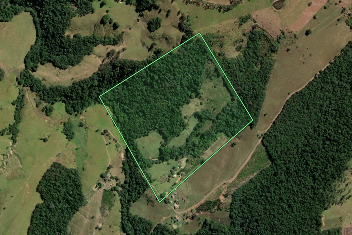 Imagem de satélite do imóvel rural em Ibaiti (PR), com o contorno declarado no CAR desenhado por cima.