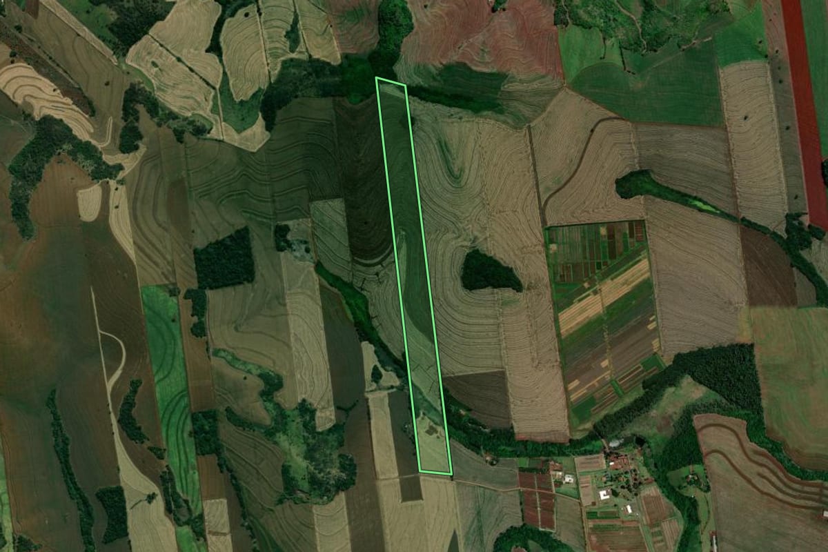 Imagem de satélite do imóvel rural em Ibiporã (PR), com o contorno declarado no CAR desenhado por cima.